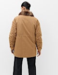 Chaqueta estilo parka 100 % algod&oacute;n con ribete de piel sint&eacute;tica