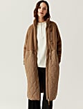 Borg Quilted Drawstring Waist Parka Coat