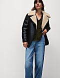 Faux Shearling Borg Lined Aviator Jacket