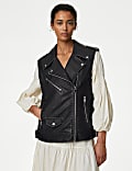 Faux Leather Aged Relaxed Biker Gilet