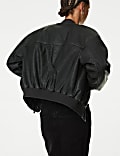 Faux Leather Aged Bomber Jacket