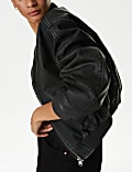 Faux Leather Aged Bomber Jacket