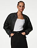 Faux Leather Aged Bomber Jacket