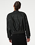 Faux Leather Aged Bomber Jacket