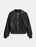 Faux Leather Aged Bomber Jacket