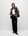 Faux Shearling Borg Lined Aviator Jacket