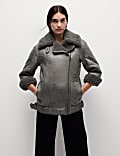 Faux Shearling Borg Lined Aviator Jacket
