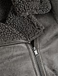 Faux Shearling Borg Lined Aviator Jacket