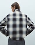Checked Bubble Hem Funnel Neck Jacket