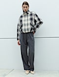 Checked Bubble Hem Funnel Neck Jacket