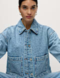 Bequeme, gekürzte Denim-Shacket aus reiner Baumwolle