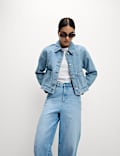 Bequeme, gekürzte Denim-Shacket aus reiner Baumwolle