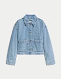 Bequeme, gekürzte Denim-Shacket aus reiner Baumwolle