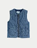 Pure Cotton Denim Quilted Gilet
