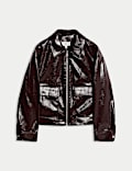 Τζάκετ Harrington με γυαλιστερή υφή από συνθετικό δέρμα