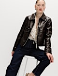 Faux Leather Croc Harrington Jacket