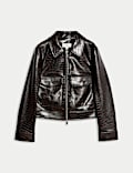 Faux Leather Croc Harrington Jacket