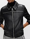 Faux Leather Studded Harrington Jacket
