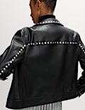 Faux Leather Studded Harrington Jacket