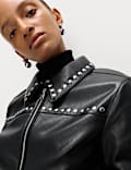 Faux Leather Studded Harrington Jacket