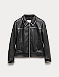 Faux Leather Studded Harrington Jacket