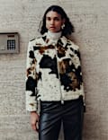 Faux Fur Cow Print Trucker Jacket