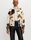 Faux Fur Cow Print Trucker Jacket