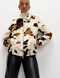 Faux Fur Cow Print Trucker Jacket