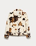 Faux Fur Cow Print Trucker Jacket