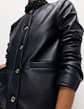 Faux Leather Collarless Jacket