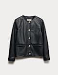 Faux Leather Collarless Jacket