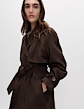 Double Breasted Longline Suedette Trench Coat