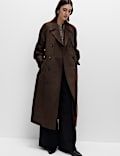 Double Breasted Longline Suedette Trench Coat