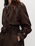 Double Breasted Longline Suedette Trench Coat