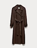 Double Breasted Longline Suedette Trench Coat