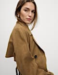 Double Breasted Longline Suedette Trench Coat