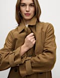 Double Breasted Longline Suedette Trench Coat