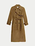 Double Breasted Longline Suedette Trench Coat