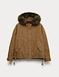 Parka 100 % coton avec bordure en fausse fourrure