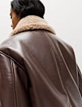 Faux Shearling Buckle Detail Aviator Jacket