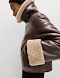 Faux Shearling Buckle Detail Aviator Jacket