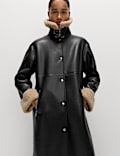 Faux Shearling Collared Longline Aviator Coat