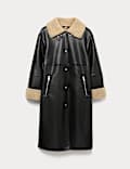 Faux Shearling Collared Longline Aviator Coat