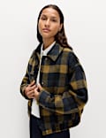 Checked Collared Bomber Jacket with Wool
