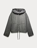 Wool Blend Textured Padded Hood Jacket