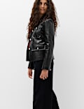 Faux Leather High Shine Collared Jacket