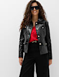 Faux Leather High Shine Collared Jacket