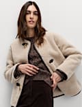 Faux Fur Buckle Trim Coat