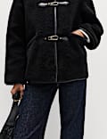 Faux Fur Buckle Trim Coat
