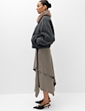 Wool Blend Faux Fur Trim Bomber Jacket
